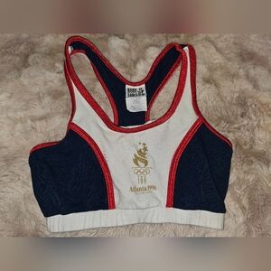 Vintage Body Force 1996 Olympics Navy and White Sports Bra with Red Accents